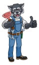 Wolf Plumber Cartoon Mascot Holding Plunger Royalty Free Stock Photo