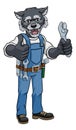 Wolf Plumber Or Mechanic Holding Spanner