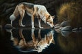 wolf reflectin on a pool illustration generative ai Royalty Free Stock Photo