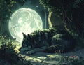 Wolf Resting Under the Moonlight Royalty Free Stock Photo