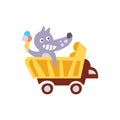 Wolf Riding A Wagon Holding Ice-cream Stylized Fantastic Illustration