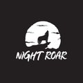 Wolf roar full moon landscape logo design