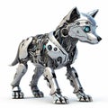 Wolf robot, robotic animal isolated over white background. Created with generative Ai Royalty Free Stock Photo