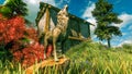 Wolf on Rock fantasy background CG