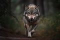 Wolf running snarling with teeth. Generative AI Royalty Free Stock Photo