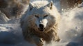 Wolf running in snow. wolf in snow, attractive winter scene with wolf, close to wolf. generative ai Royalty Free Stock Photo