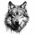 Realistic Wolf Portrait Tattoo Drawing In Grisaille Style Royalty Free Stock Photo