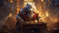 Wolf samurai in casino illustration. Wolf casino. Horizontal format for banners, posters, games, advertising. AI generated