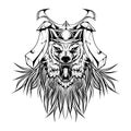 Wolf Samurai Graphic Illustration In Black White