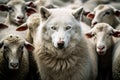 A wolf among sheep, a wolf with evil intentions disguised as a sheep Royalty Free Stock Photo
