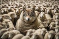 A wolf in sheep's clothing among sheep. Royalty Free Stock Photo