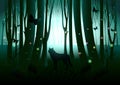 Wolf silhouette in dark fantasy forest