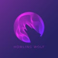 Wolf Silhouette Howling on The Moon. Abstract Modern Logo Template, Vector Sign or Line Illustration. Royalty Free Stock Photo