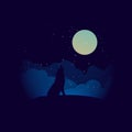 Wolf in silhouette howling to the full moon Vector illustration EPS Royalty Free Stock Photo