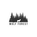 Wolf silhouette and pine forest logo. vector illustration Royalty Free Stock Photo