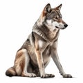 wolf sitting image isolated on white background generative AI Royalty Free Stock Photo