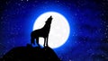 A wolf in the snow howls at the full moon Royalty Free Stock Photo