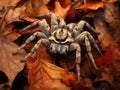 Wolf spider on fall leaves