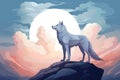 wolf stand on a cliff at full moon night lansdscape Royalty Free Stock Photo