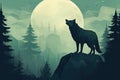 wolf stand on a cliff at full moon night lansdscape AI generated Royalty Free Stock Photo