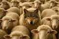 A wolf is standing in front of a herd of sheep Royalty Free Stock Photo