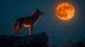 Wolf Standing on Hill Under Full Moon Royalty Free Stock Photo