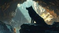 Wolf standing on rocky cave ledge Royalty Free Stock Photo