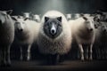 Wolf standing between sheeps, created with Generative AI technology Royalty Free Stock Photo