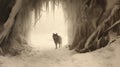 Mystical Wolf: A Gothic-inspired Snowy Cave Photography