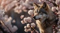 Majestic Gray Wolf Amidst Blooming Cherry Blossoms Royalty Free Stock Photo