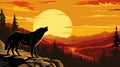 A wolf stands on a rock in front of a sunset, AI Royalty Free Stock Photo
