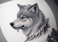 Wolf tattoo drawings are black and white, focusing mainly on the wolf\'s face