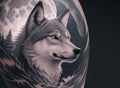 Wolf tattoo drawings are black and white, focusing mainly on the wolf\'s face