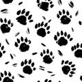 Wolf Tracks On White Background. Seamless Background. Generative AI