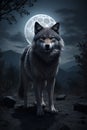 Wolf under a full moon at night Royalty Free Stock Photo