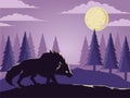 Wolf under the moon in the wild forest illustration vector Royalty Free Stock Photo