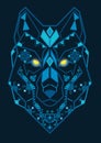 Wolf vector ukrainian symbolism tattoo style fark blue and neon, illustration