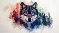 Wolf Watercolor Art, Forest Abstract, Digital Illustration Royalty Free Stock Photo