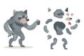 Wolf werewolf monster fantasy medieval action RPG game character layered animation ready character vector illustration