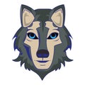 Wolf wildlife animal head cartoon isolated blue lines