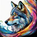 wolf - wildlife colorful portrait graphic clip art