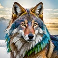 wolf - wildlife colorful portrait graphic clip art