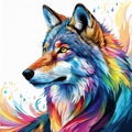 wolf - wildlife colorful portrait graphic clip art