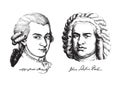 Wolfgang Amadeus Mozart and Johann Sebastian Bach. Vector. Royalty Free Stock Photo