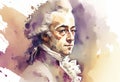 Wolfgang Amadeus Mozart watercolour painting