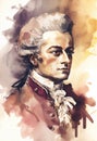 Wolfgang Amadeus Mozart watercolour painting