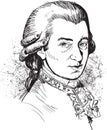Wolfgang Amadeus Mozart portrait illustration, line art vector