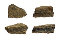 Set of raw Wolframite ore stones isolated on white background. Metallic minerals. Royalty Free Stock Photo