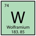Wolframium sign. Chemical element. Mendeleev table. Square frame. Blue background. Vector illustration. Stock image. Royalty Free Stock Photo