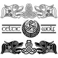 Wolfs in Celtic style, Celtic pattern and Celtic moon